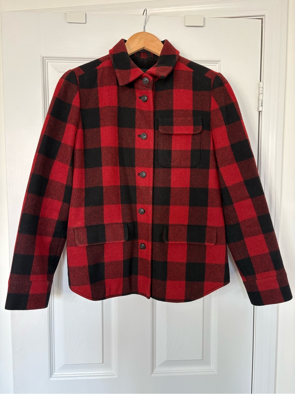J. Crew Red and Black Buffalo Plaid Coat Sherpa Lining